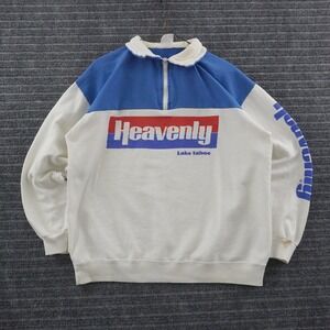 Vintage 80s Model T Heavenly Lake Tahoe Sweatshirt Men L White Blue Quarter Zip